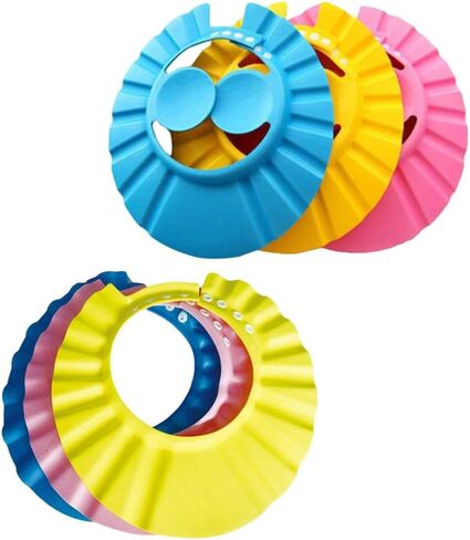 NUOBESTY Bath Cap, Adjustable Durable Waterproof Elastic Ring Hat Shampoo Bath Shower Cap Wash Hair Shield Direct Visor Caps for Kids Toddler Baby Newborn - 6Pcs in Saudi Arabia