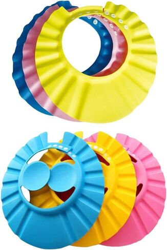 NUOBESTY Bath Cap, Adjustable Durable Waterproof Elastic Ring Hat Shampoo Bath Shower Cap Wash Hair Shield Direct Visor Caps for Kids Toddler Baby Newborn - 6Pcs in Saudi Arabia