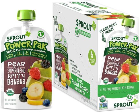 Sprout Organic Baby Food, Stage 4 Toddler Pouches, Pear & Blackberry Banana Power Pak, 4 Oz Purees (Pack of 6) in Saudi Arabia