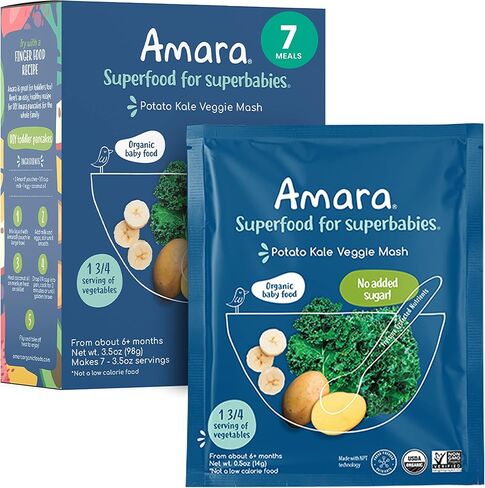 Amara Organic Baby Food - Stage 3 - Ancient Grain - Baby Cereal to Mix With Breastmilk, Water or Baby Formula - Shelf Stable Baby Food Pouches Made from Organic Fruit and Veggies - 10 Pouches, 3.9oz Per Serving in Saudi Arabia