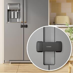 EUDEMON Updated French Fridge Lock French Door Refrigerator/Freezer Lock Apply to Max 2.28"(58mm) Two Door Gap Distance,Cabinet Cupboard Lock for Kids & Babies,Easy to Install(1 Pack,Black) in Saudi Arabia