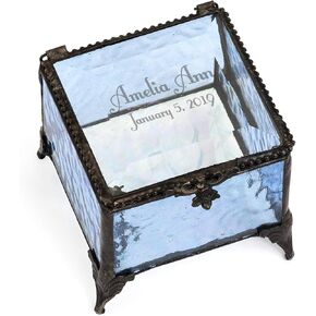 Personalized Baby Keepsake Box Customized Baptism Christening Gift Engraved Glass Jewelry Trinket J Devlin Box EB217-2 (Pink) in Kuwait