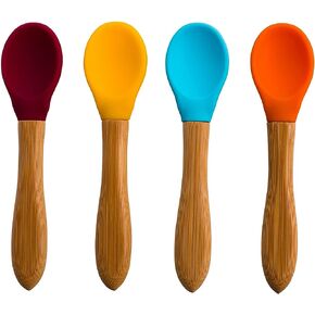 Babynow Bamboo Baby Spoons Self-Feeding Supplies for 6+ Months Babies & Toddlers in Bamboo & Soft Tip Designs BLUE Pack of 2 in Kuwait