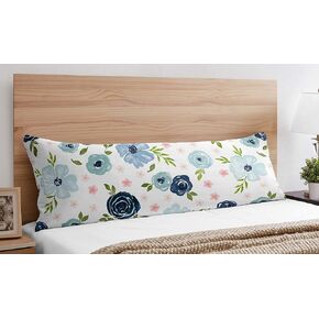 Sweet Jojo Designs Navy Blue and Pink Watercolor Floral Body Pillow Case Cover (Pillow Not Included) - Blush, Green and White Shabby Chic Rose Flower Polka Dot