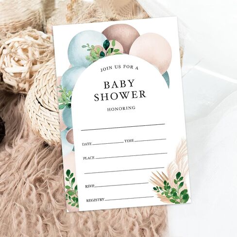 Baby Shower Invitations for Boy or Girl, Balloon Baby Gender Reveal Party Invitation, Greenery Baby Shower Party Fill-in Invites and Envelopes Set of 25 - A002 in Saudi Arabia