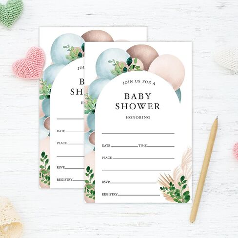 Baby Shower Invitations for Boy or Girl, Balloon Baby Gender Reveal Party Invitation, Greenery Baby Shower Party Fill-in Invites and Envelopes Set of 25 - A002 in Saudi Arabia
