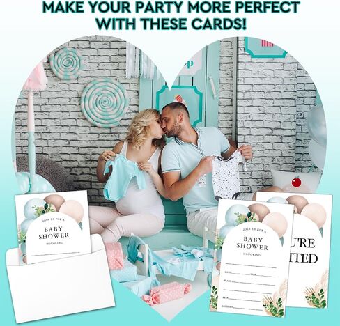 Baby Shower Invitations for Boy or Girl, Balloon Baby Gender Reveal Party Invitation, Greenery Baby Shower Party Fill-in Invites and Envelopes Set of 25 - A002 in Saudi Arabia