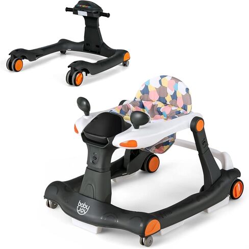 BABY JOY 2 in 1 Baby Walker, Foldable Activity Walker with Adjustable Height & Speed, Music, Lights, Mirrors, Padded Seat Cushion, Activity Baby Push Walker for Toddler Boys Girls, Ages 6-18 Months in Kuwait