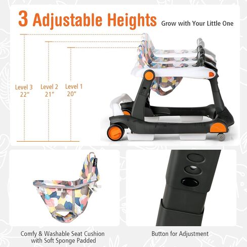 BABY JOY 2 in 1 Baby Walker, Foldable Activity Walker with Adjustable Height & Speed, Music, Lights, Mirrors, Padded Seat Cushion, Activity Baby Push Walker for Toddler Boys Girls, Ages 6-18 Months in Kuwait