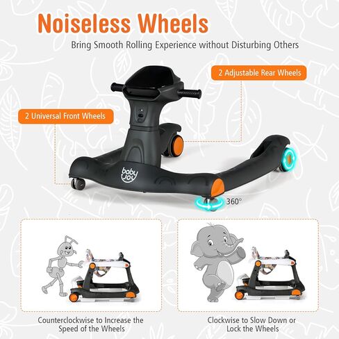 BABY JOY 2 in 1 Baby Walker, Foldable Activity Walker with Adjustable Height & Speed, Music, Lights, Mirrors, Padded Seat Cushion, Activity Baby Push Walker for Toddler Boys Girls, Ages 6-18 Months in Kuwait
