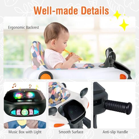 BABY JOY 2 in 1 Baby Walker, Foldable Activity Walker with Adjustable Height & Speed, Music, Lights, Mirrors, Padded Seat Cushion, Activity Baby Push Walker for Toddler Boys Girls, Ages 6-18 Months in Kuwait