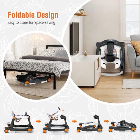 BABY JOY 2 in 1 Baby Walker, Foldable Activity Walker with Adjustable Height & Speed, Music, Lights, Mirrors, Padded Seat Cushion, Activity Baby Push Walker for Toddler Boys Girls, Ages 6-18 Months in Kuwait