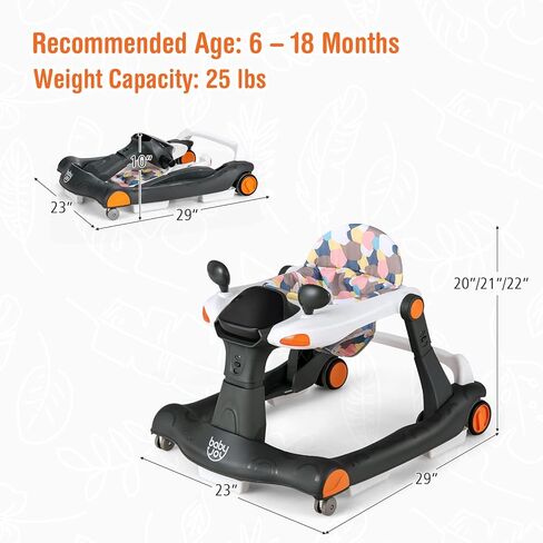 BABY JOY 2 in 1 Baby Walker, Foldable Activity Walker with Adjustable Height & Speed, Music, Lights, Mirrors, Padded Seat Cushion, Activity Baby Push Walker for Toddler Boys Girls, Ages 6-18 Months in Kuwait