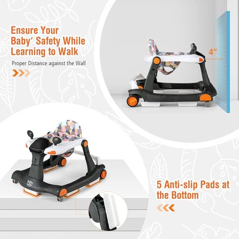 BABY JOY 2 in 1 Baby Walker, Foldable Activity Walker with Adjustable Height & Speed, Music, Lights, Mirrors, Padded Seat Cushion, Activity Baby Push Walker for Toddler Boys Girls, Ages 6-18 Months in Kuwait