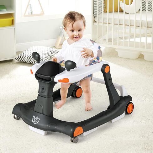 BABY JOY 2 in 1 Baby Walker, Foldable Activity Walker with Adjustable Height & Speed, Music, Lights, Mirrors, Padded Seat Cushion, Activity Baby Push Walker for Toddler Boys Girls, Ages 6-18 Months in Kuwait