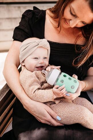 Lifefactory 8oz Glass Baby Bottle with Pivot Straw, | Protective Silicone Sleeve, BPA Free, Reusable, Dishwasher Safe in Saudi Arabia