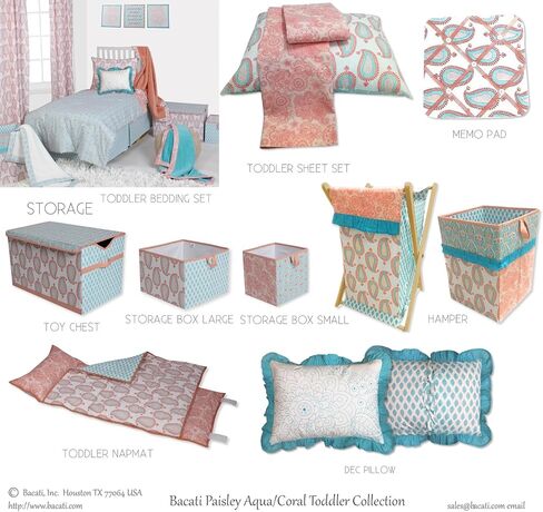 Bacati Sophia Paisley Fabric Memory/Memo Photo Bulletin Board, Coral/Aqua in Saudi Arabia