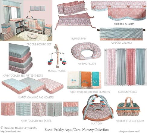 Bacati Sophia Paisley Fabric Memory/Memo Photo Bulletin Board, Coral/Aqua in Saudi Arabia