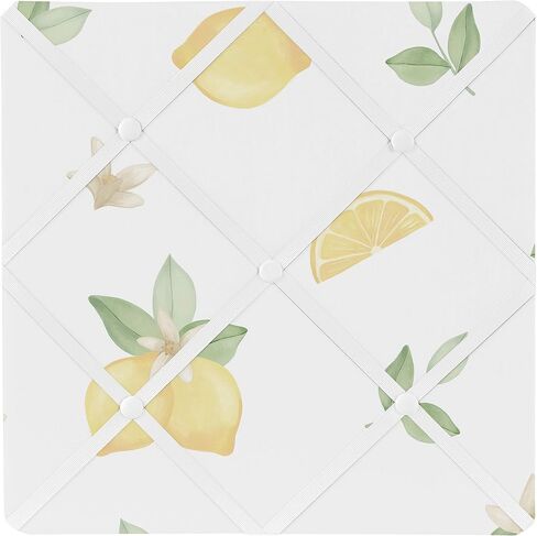 Sweet Jojo Designs Lemon Floral Fabric Memory Memo Photo Bulletin Board - Yellow Green Beige White Watercolor Boho Bohemian Farmhouse Fruit Flower Blossom Botanical Leaf in Saudi Arabia