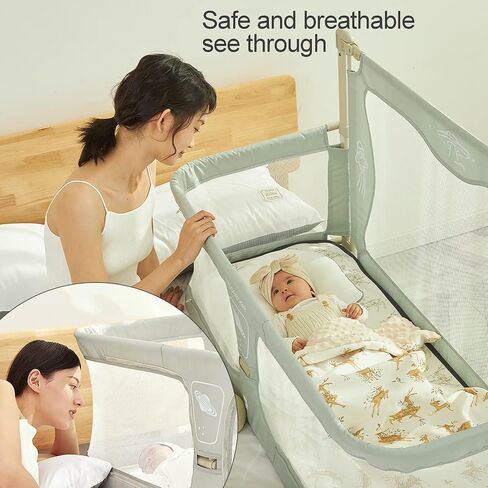 SRDCAIM 3 in 1 Baby Bedside Sleeper, Bed Side Baby Bassinet,Portable Crib,Breathable and Visible mesh Window,Soft Washable Liner Cover and Sturdy Aluminum Alloy,Baby bassinets Bedside Sleeper in Saudi Arabia