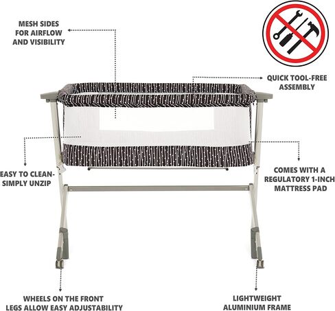 Flora Baby Bassinet in Confetti Blue, Lightweight and Portable Travel Bassinet with Carry Bag, Five Adjustable Height Position, Mattress Pad Included in Saudi Arabia