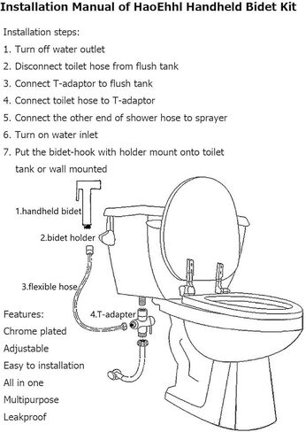 Handheld Bathroom Bidet Sprayer Kit for Toilet, Multi-Purpose Feminine Hygiene/Pet Bathing/Baby Cloth Diaper Pressure in Kuwait