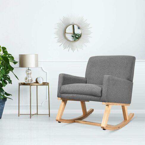 Rocking Chair Upholstered Rocker Accent Armchair Lounge Grey in Saudi Arabia