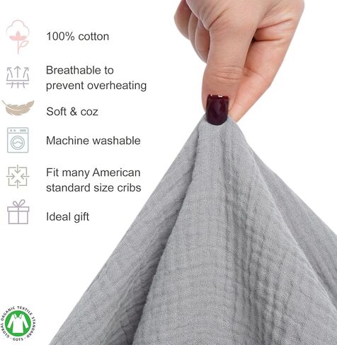 ملاءة سرير أطفال من قطن الموسلين من كوتونبيبي، ملاءات سرير ناعمة قابلة للتنفس للأطفال الصغار، مقاس 52 بوصة × 28 بوصة × 9 بوصة، غطاء مرتبة أطفال بمقاس قياسي للفتيات والفتيان ديكور الحضانة، أرجواني in Kuwait