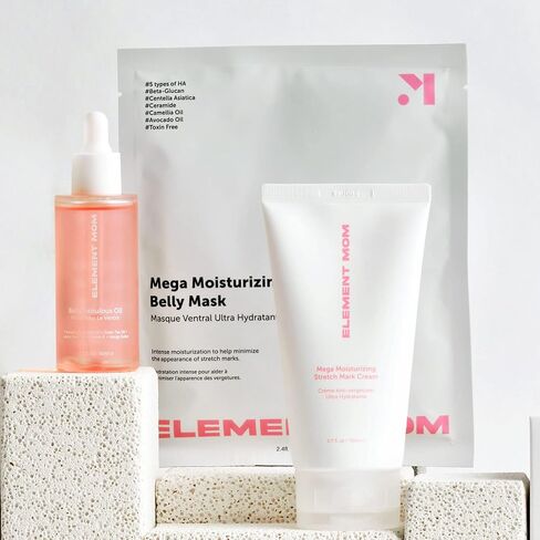 Element Mom Discovery Set - 3 PCS | 1-Pack Belly Mask +1 Belly Fabulous Oil +1 Stretch Mark Cream | Toxin Free Maternity Skincare| For Pregnancy Stretch Marks in Saudi Arabia