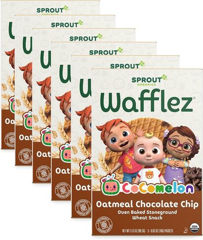 وجبات خفيفة من أغذية الأطفال العضوية من CoComelon Sprout، ووافل رقائق الشوفان والشوكولاتة، 50 قطعة وافل تقدم مرة واحدة in Kuwait