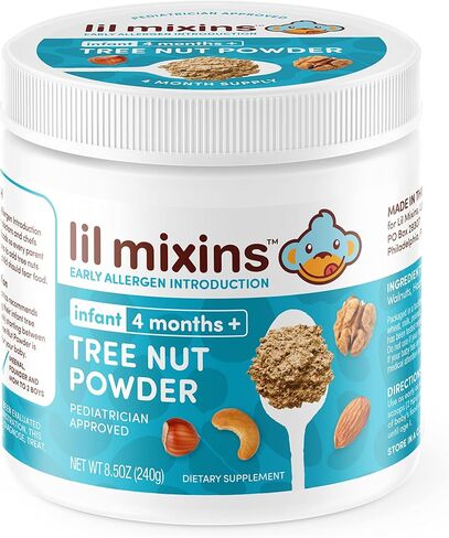 Lil Mixins Early Allergen Introduction Powder, Tree Nut | Baby Stage 1-3, For Infants & Babies 4-12 Mo., Support Healthy Food Tolerance | 8.5 Oz Jar, 4 Month Supply in Kuwait