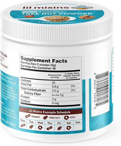 Lil Mixins Early Allergen Introduction Powder, Tree Nut | Baby Stage 1-3, For Infants & Babies 4-12 Mo., Support Healthy Food Tolerance | 8.5 Oz Jar, 4 Month Supply in Kuwait