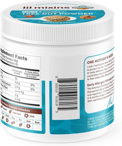 Lil Mixins Early Allergen Introduction Powder, Tree Nut | Baby Stage 1-3, For Infants & Babies 4-12 Mo., Support Healthy Food Tolerance | 8.5 Oz Jar, 4 Month Supply in Kuwait