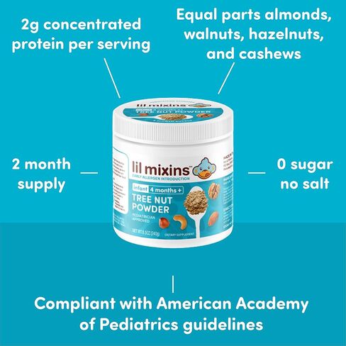Lil Mixins Early Allergen Introduction Powder, Tree Nut | Baby Stage 1-3, For Infants & Babies 4-12 Mo., Support Healthy Food Tolerance | 8.5 Oz Jar, 4 Month Supply in Kuwait