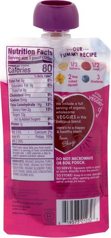 Happy Tot Love My Veggies Stage 4 Organic Toddler Food Banana Beet Squash & Blueberry, 4.22 Ounce Pouch Organic Baby Food/Toddler Food Pouches, Fruit and Veggie Blend, Full Serving of Vegetables in Saudi Arabia