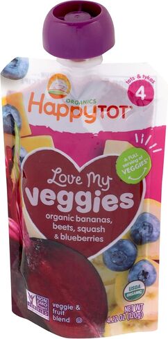 Happy Tot Love My Veggies Stage 4 Organic Toddler Food Banana Beet Squash & Blueberry, 4.22 Ounce Pouch Organic Baby Food/Toddler Food Pouches, Fruit and Veggie Blend, Full Serving of Vegetables in Saudi Arabia