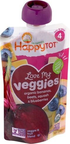Happy Tot Love My Veggies Stage 4 Organic Toddler Food Banana Beet Squash & Blueberry, 4.22 Ounce Pouch Organic Baby Food/Toddler Food Pouches, Fruit and Veggie Blend, Full Serving of Vegetables in Saudi Arabia