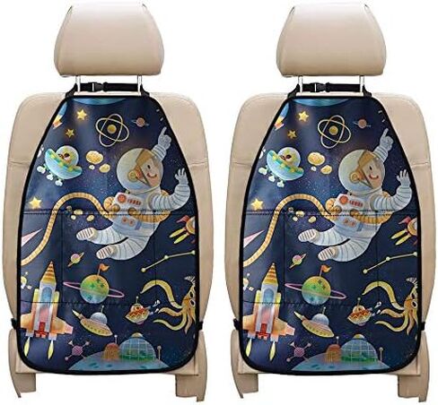 doginthehole Kick Mats - 2 Pack Auto Seat Back Kick Protectors,Novelty Space Theme Auto Kick Mats Back Seat Protector with Storage Pockets Keep Your Car Upholstery Clean in Saudi Arabia