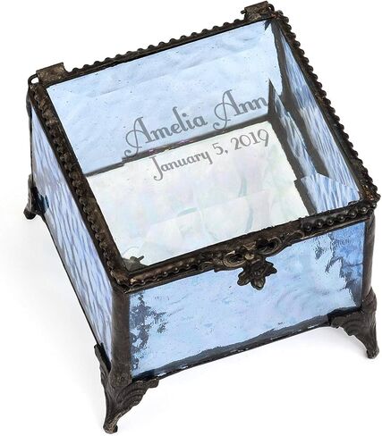 Personalized Baby Keepsake Box Customized Baptism Christening Gift Engraved Glass Jewelry Trinket J Devlin Box EB217-2 (Pink) in Saudi Arabia