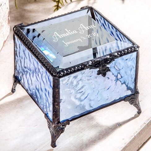 Personalized Baby Keepsake Box Customized Baptism Christening Gift Engraved Glass Jewelry Trinket J Devlin Box EB217-2 (Pink) in Saudi Arabia