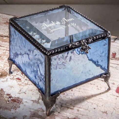 Personalized Baby Keepsake Box Customized Baptism Christening Gift Engraved Glass Jewelry Trinket J Devlin Box EB217-2 (Pink) in Saudi Arabia