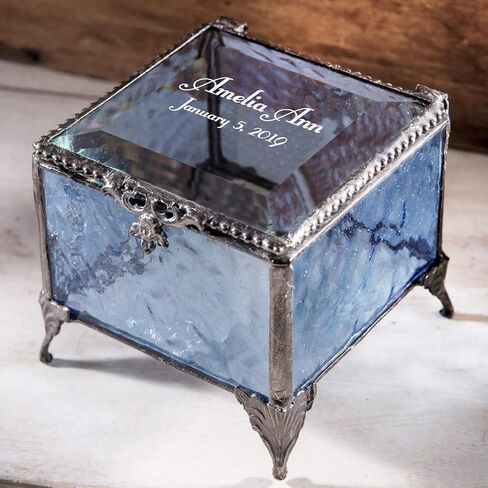 Personalized Baby Keepsake Box Customized Baptism Christening Gift Engraved Glass Jewelry Trinket J Devlin Box EB217-2 (Pink) in Saudi Arabia