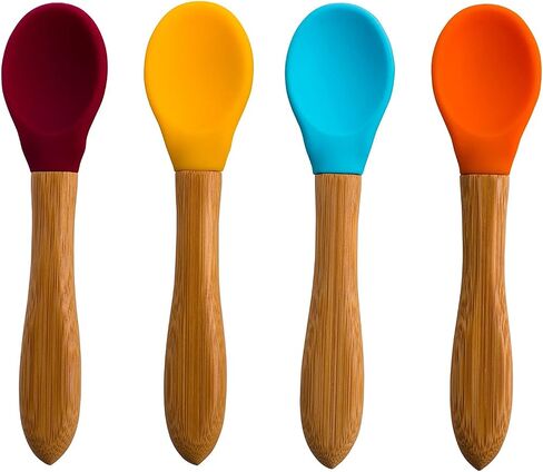 Babynow Bamboo Baby Spoons Self-Feeding Supplies for 6+ Months Babies & Toddlers in Bamboo & Soft Tip Designs BLUE Pack of 2 in Saudi Arabia