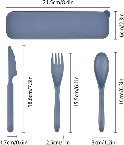 Travel Utensil Set with Case, 2 Sets Forks Spoons and Knives Set, Wheat Straw Reusable Plastic Utensils, Portable Cutlery Set, BPA Free Lunch Box Utensils Set for Work, Dorm, Camping (Pink, Blue) in Kuwait