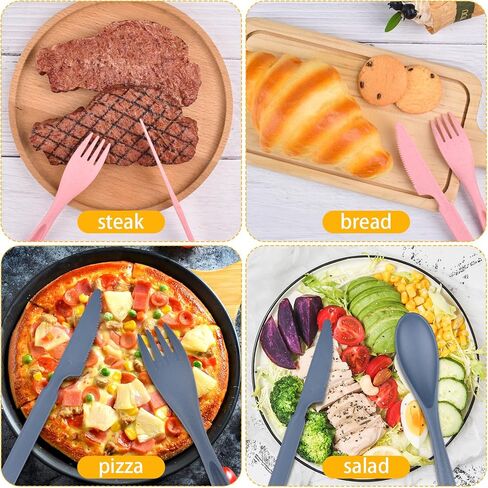 Travel Utensil Set with Case, 2 Sets Forks Spoons and Knives Set, Wheat Straw Reusable Plastic Utensils, Portable Cutlery Set, BPA Free Lunch Box Utensils Set for Work, Dorm, Camping (Pink, Blue) in Kuwait