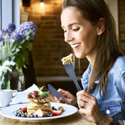 Travel Utensil Set with Case, 2 Sets Forks Spoons and Knives Set, Wheat Straw Reusable Plastic Utensils, Portable Cutlery Set, BPA Free Lunch Box Utensils Set for Work, Dorm, Camping (Pink, Blue) in Kuwait