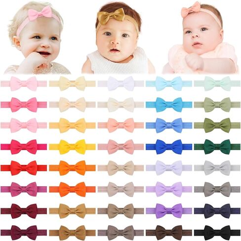 jollybows 40pcs Baby Girls Bows Headbands Elastic Hairband Ribbon Bow Hair Accessories for Newborns Infants Toddlers and Kids in Kuwait