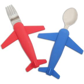 Kids' Airplane Fork & Spoon Set, Stainless Steel & Silicone in Saudi Arabia