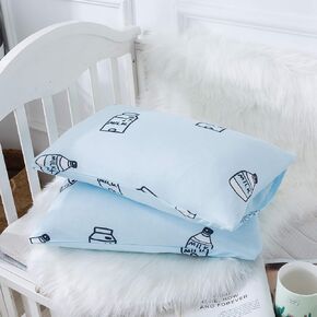 Household Cotton Jersey Knit Toddler Pillowcases, Soft and Breathable Travel Pillow Cases with Envelope Closure, for Boys and Girls, 13" x 18" 2 Pack (Airy Blue)