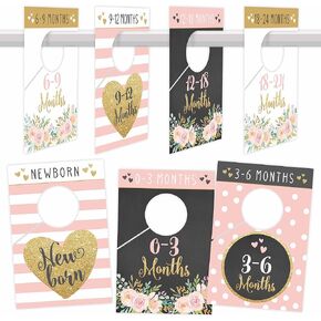 7 Pink Gold Baby Nursery Closet Organizer Dividers For Girl Clothing, Floral Age Size Hanger Organization For Kid Toddler, Infant, Newborn Clothes Must Have, Shower Registry Gift Supplies, 0-24 Months in Saudi Arabia